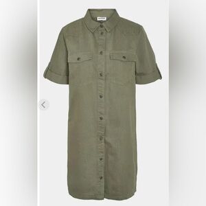 Noisy may Khaki Short Sleeve Button Down Dress